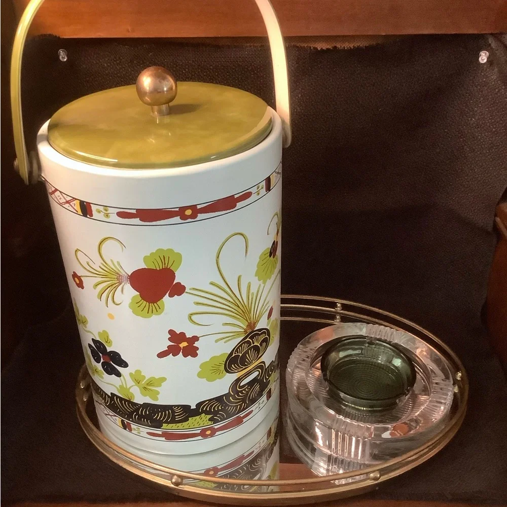 Chinoiserie Vintage Ice Bucket Tall Vinyl & Acrylic Handle